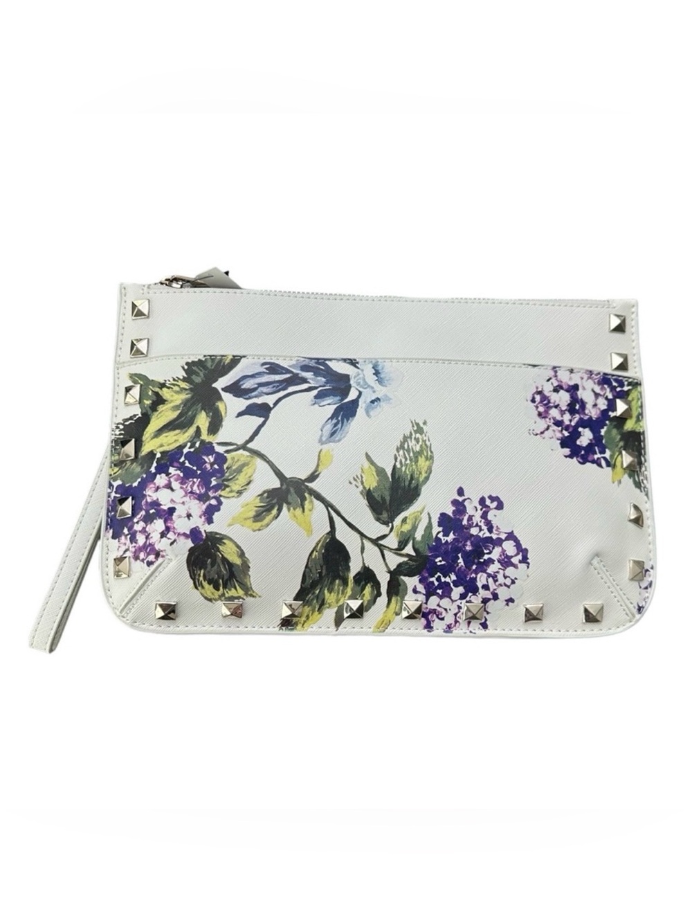 White House Black Market NWT Floral Hydrangea Studded Wristlet Clutch Purse - Picture 1 of 4